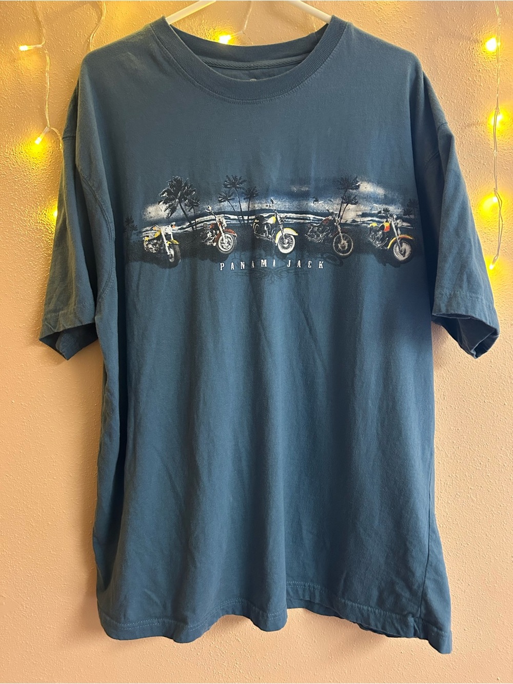 Panama Jack Men's Teal Motorcycle & Palm Graphic Tee 100% Cotton Men’s XXL
